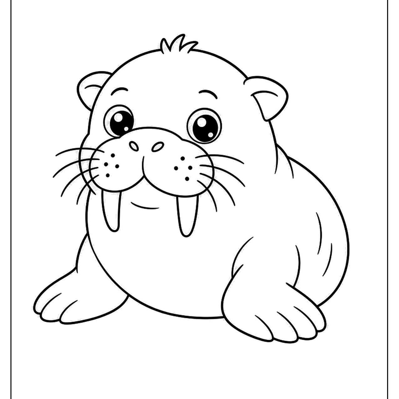Baby walrus with whiskers and small tusks