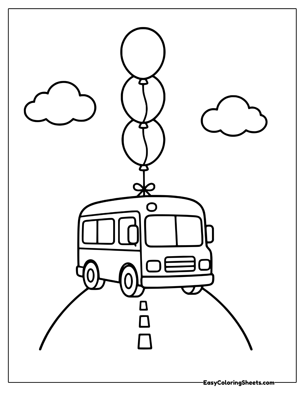 Bus with balloons floating above it