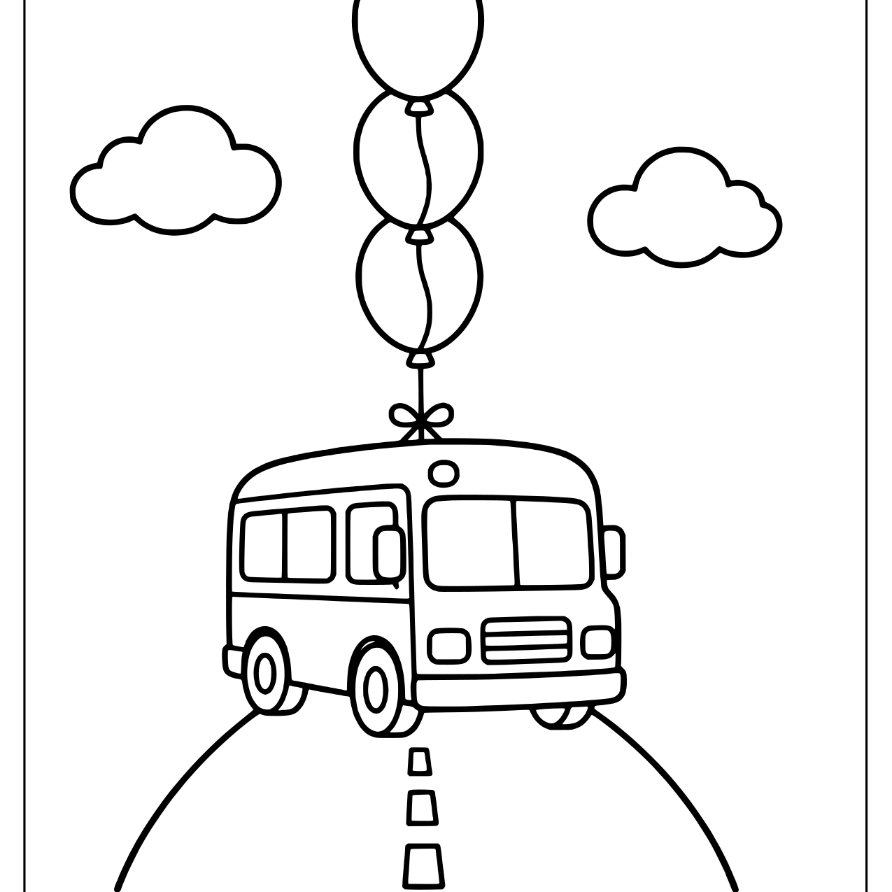 Bus with balloons floating above it