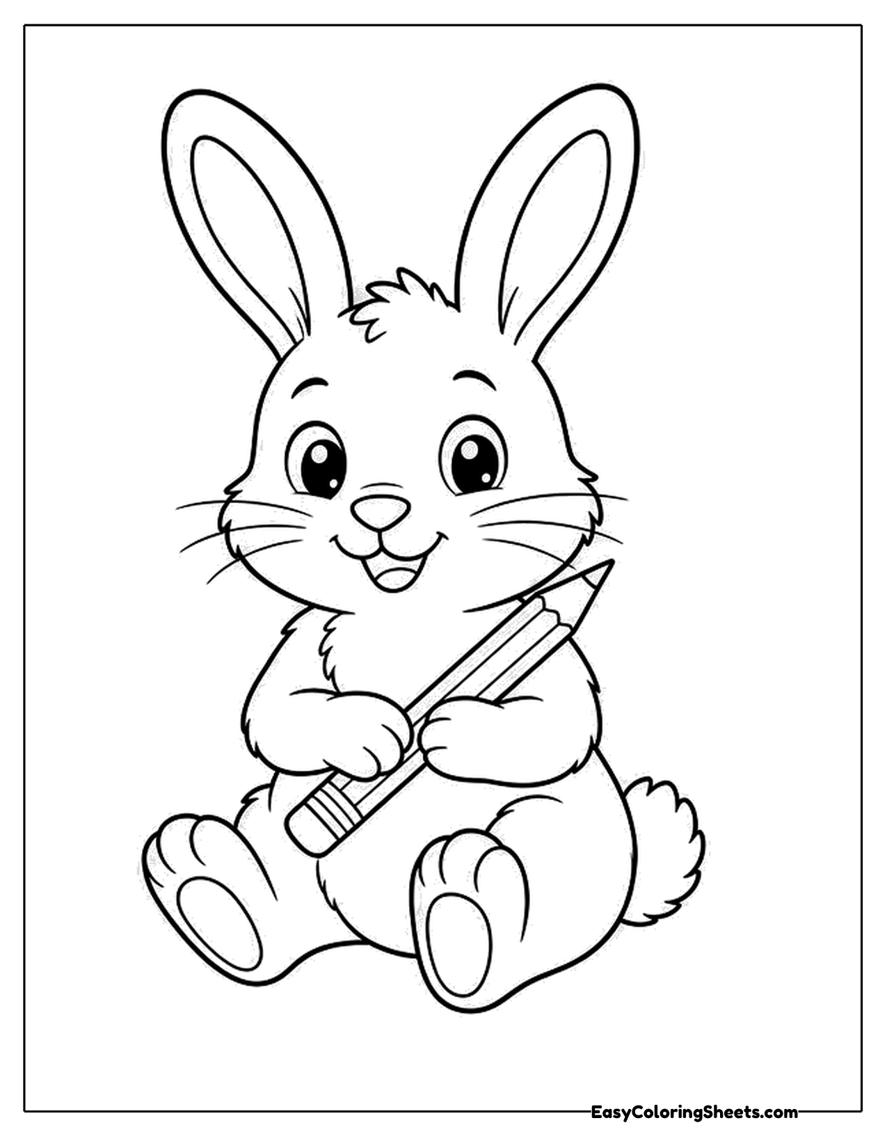 Bunny sitting and holding a large pencil