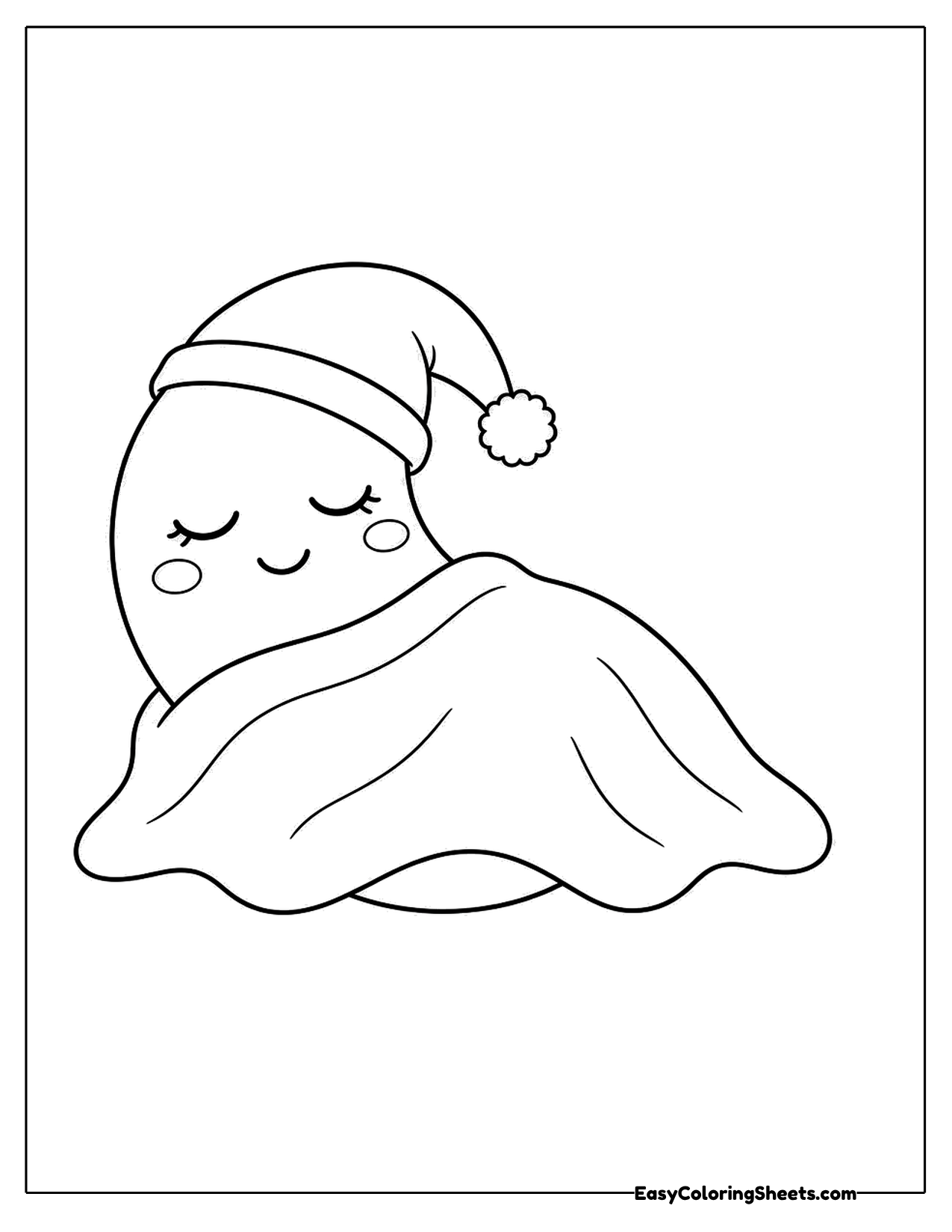 Sleepy moon character in a nightcap