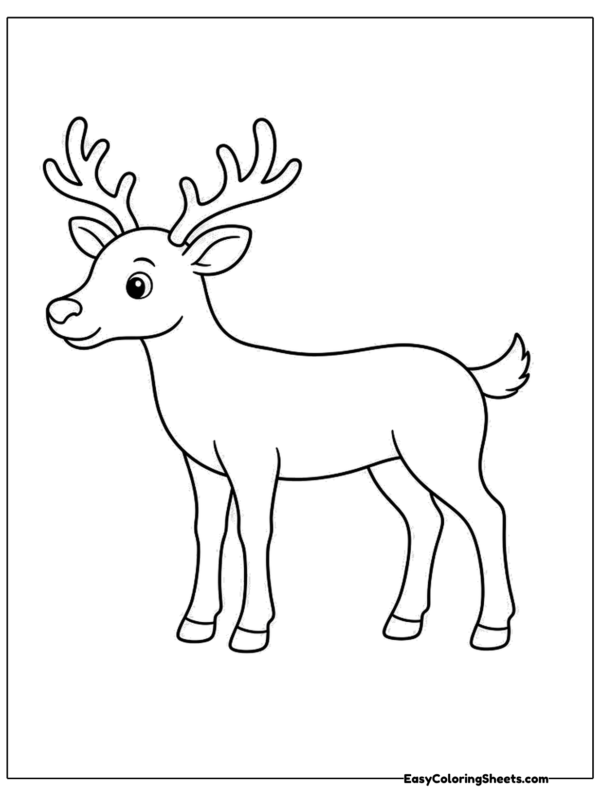 A simple reindeer outline stands in side view with antlers, slim legs and a short tail.