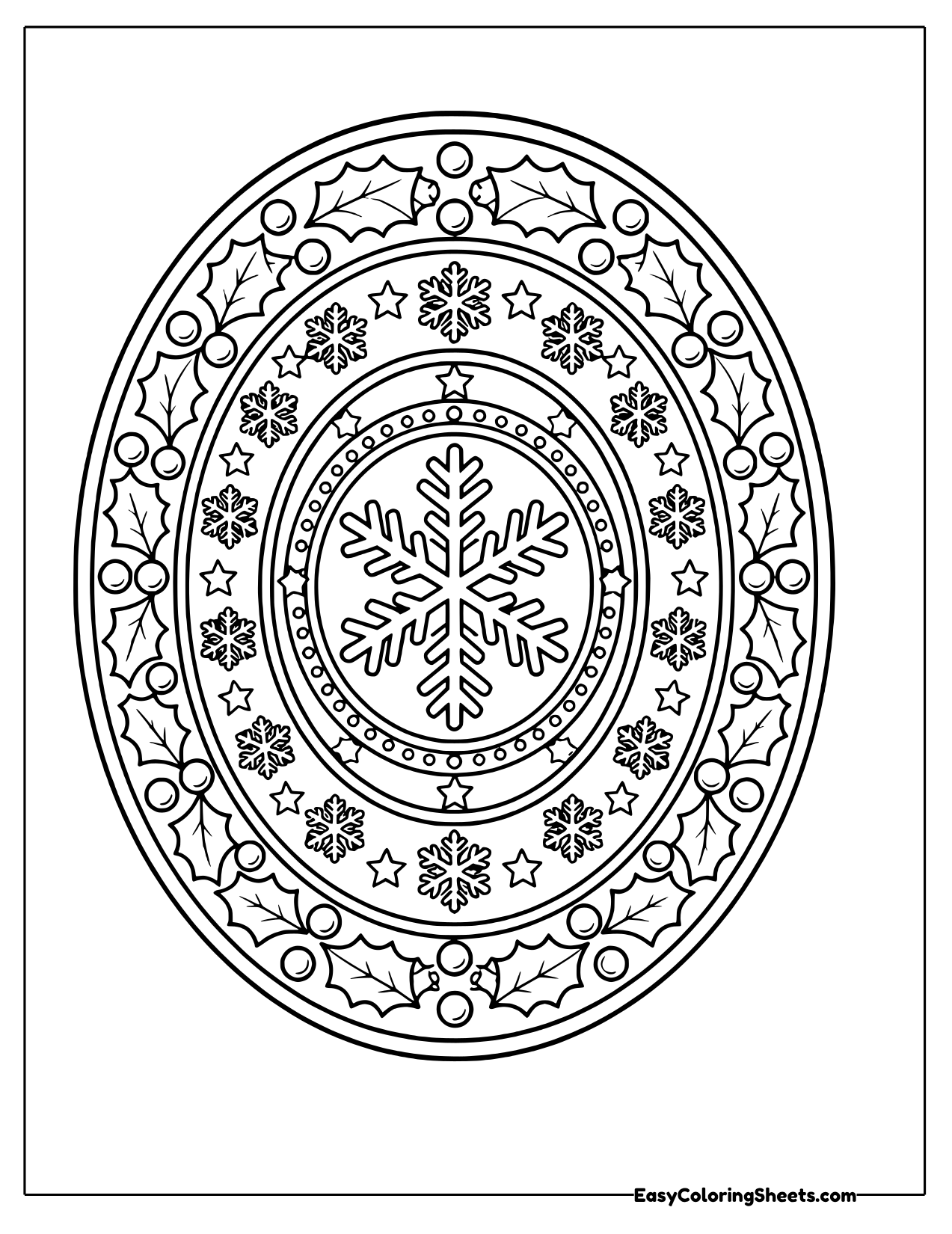 Holly and snowflake oval Christmas mandala