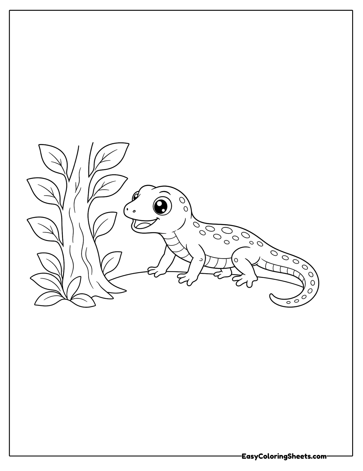 Small lizard beside a leafy young tree