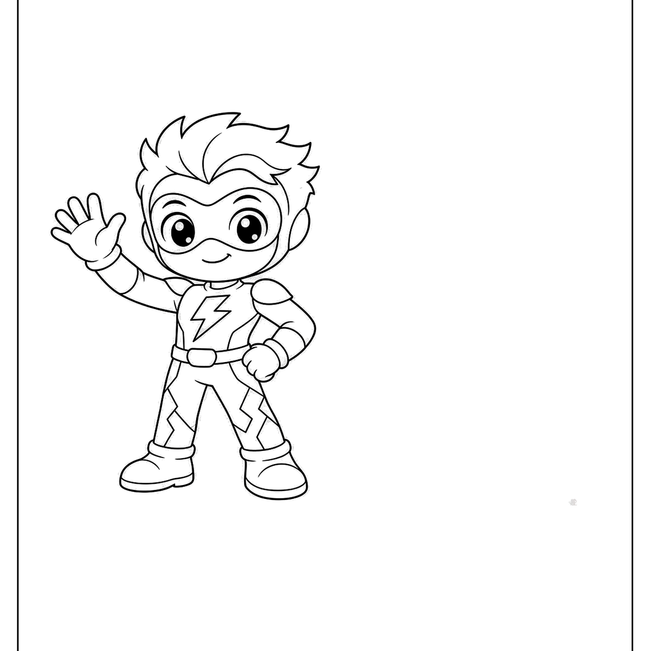 Small cartoon speedster hero kid waving hello