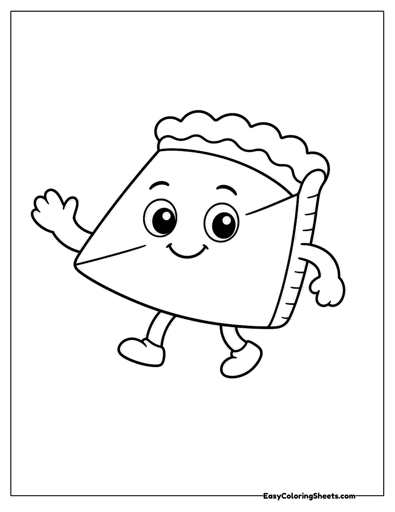Cartoon slice of pie with arms and legs waving