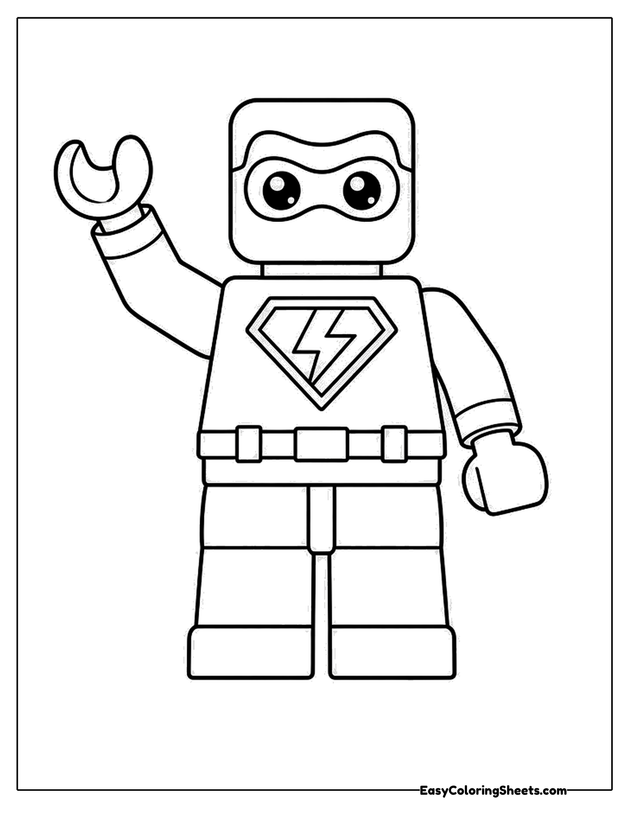 Toy brick superhero minifigure waving
