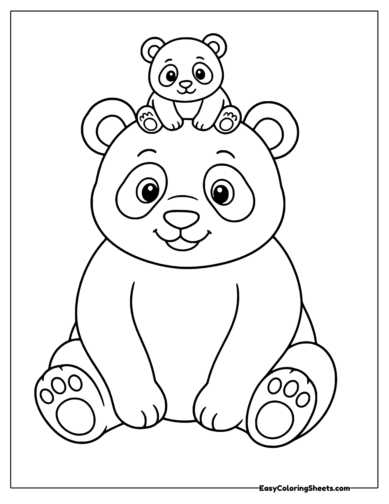 Panda with a little cub on its head