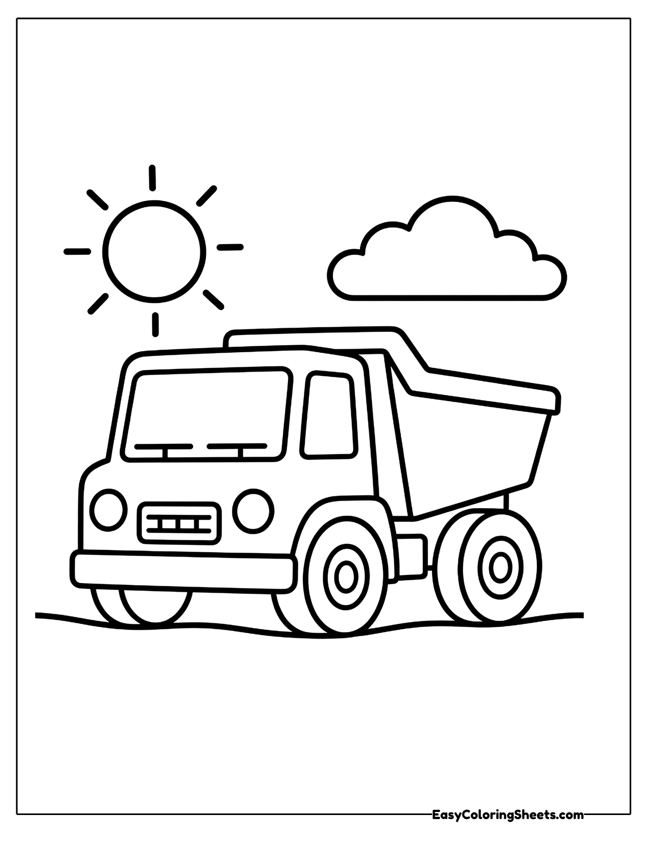 Simple dump truck front view with the sun