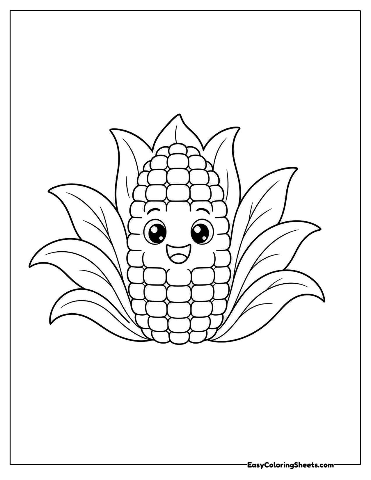 Smiling corn cob character in its husk