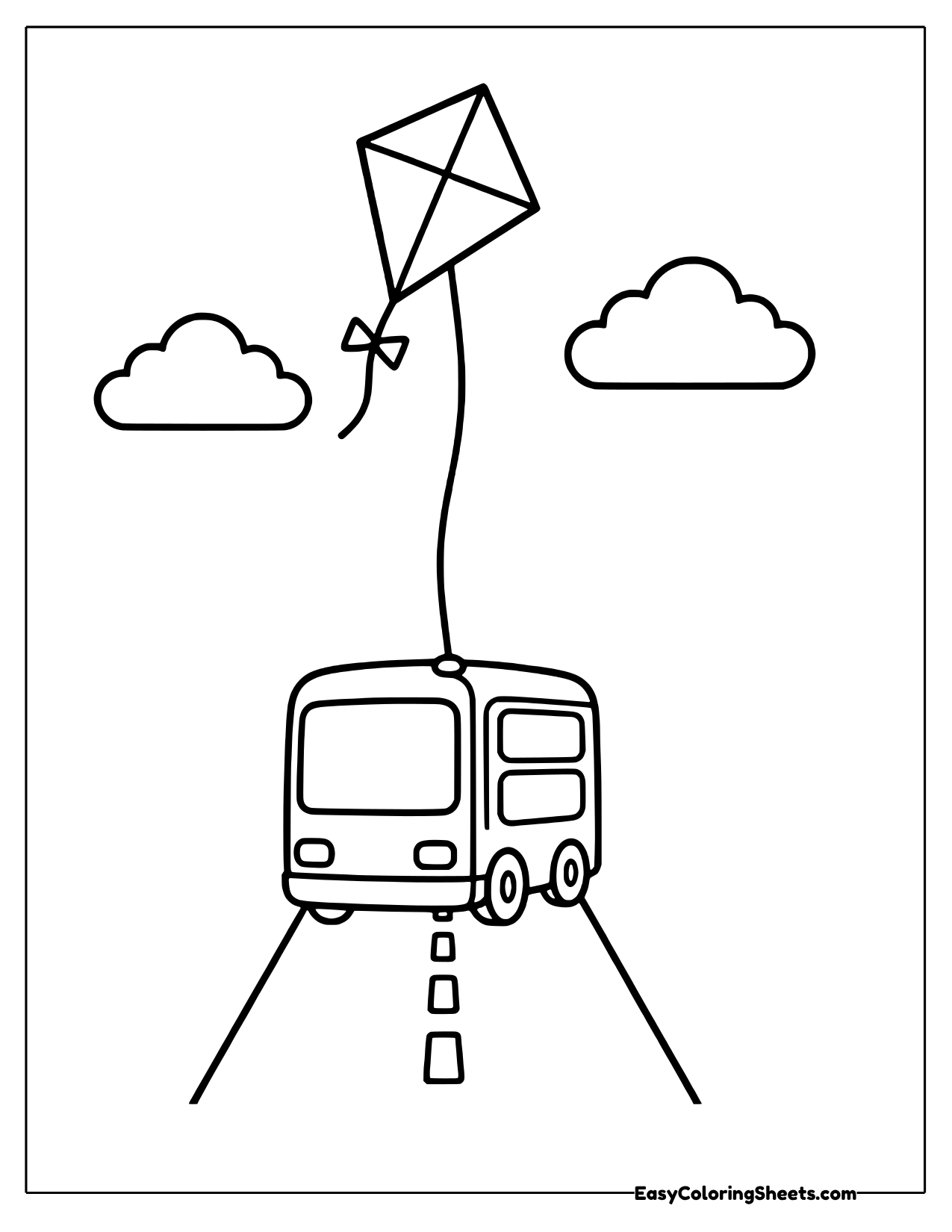 Bus flying a kite on the road
