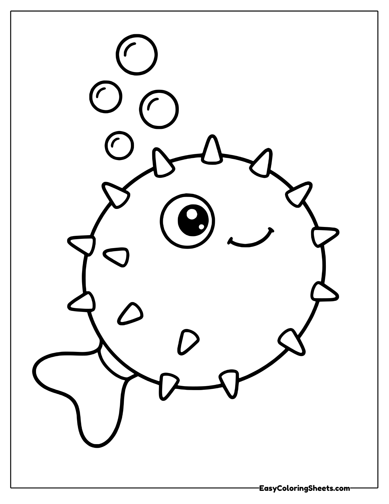 Spiky puffer fish blowing bubbles
