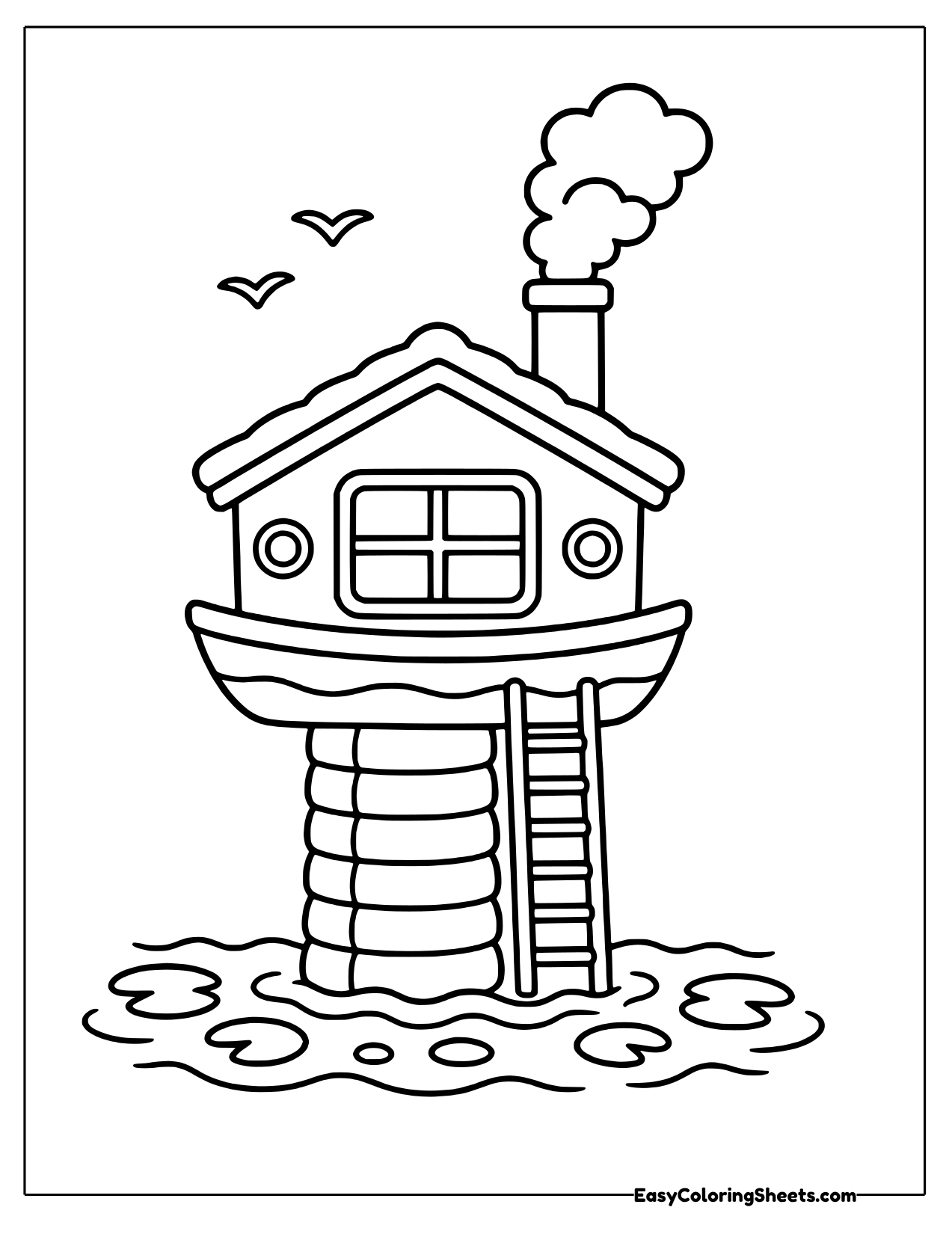 Houseboat tower on stilts by the dock