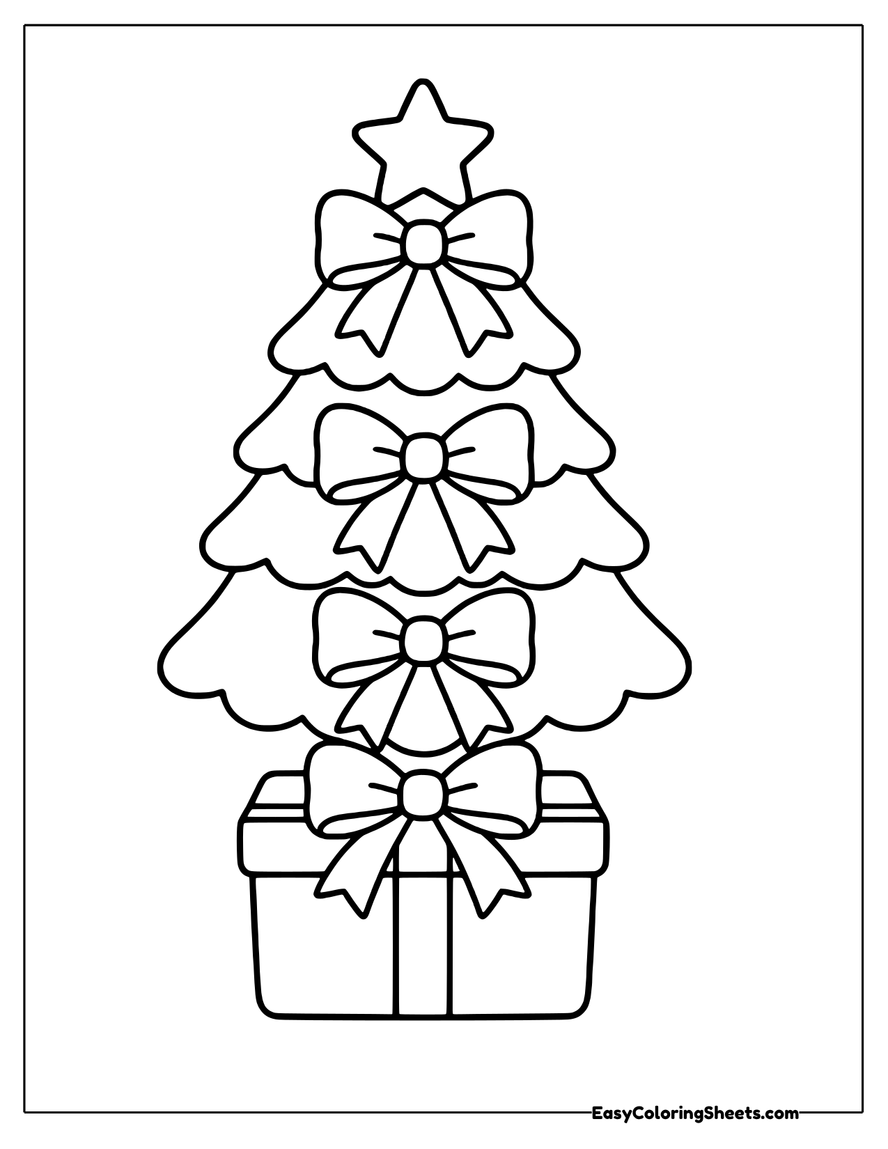 Tree made of stacked bows above a gift