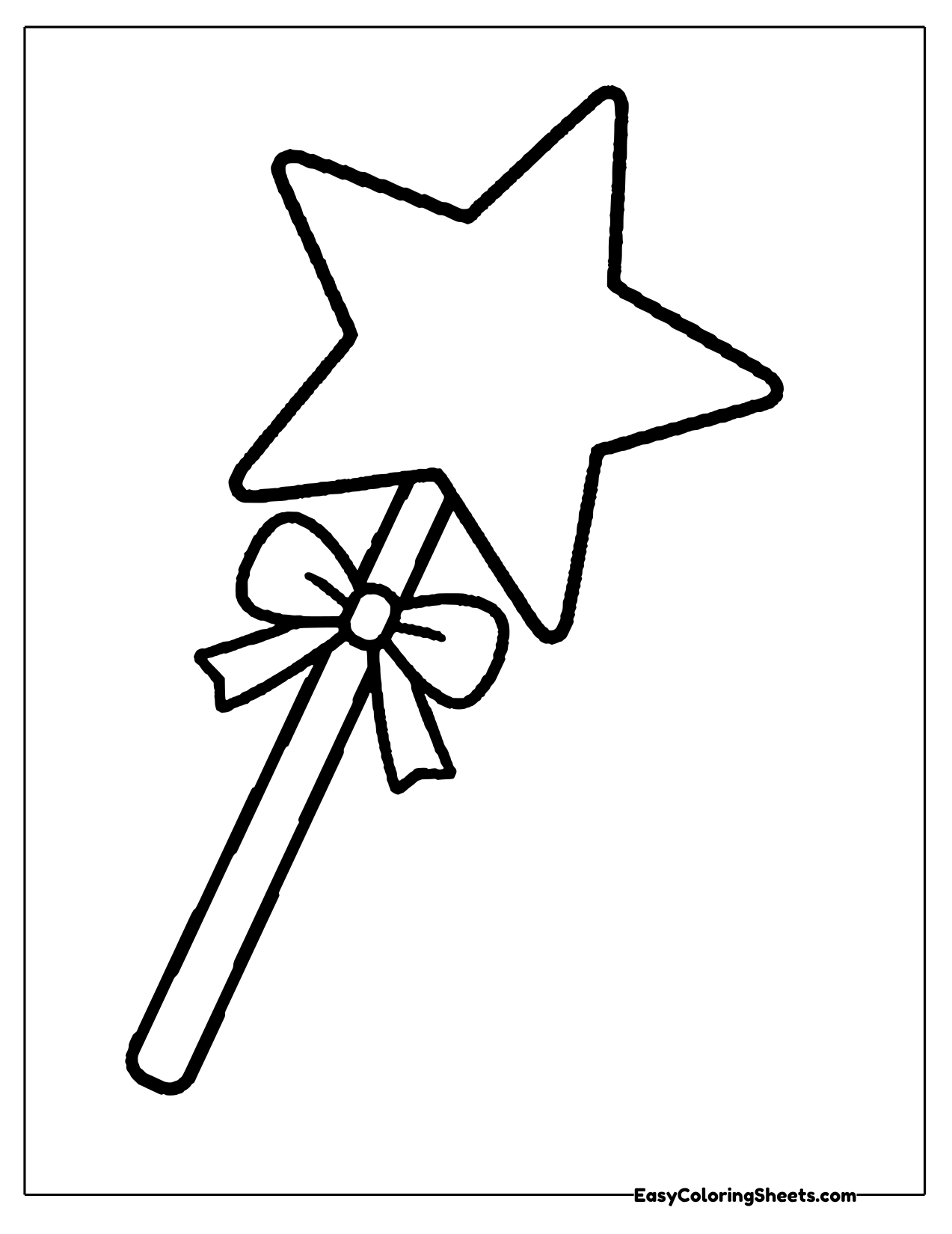 Star wand template with a big star on a long handle tied with a bow