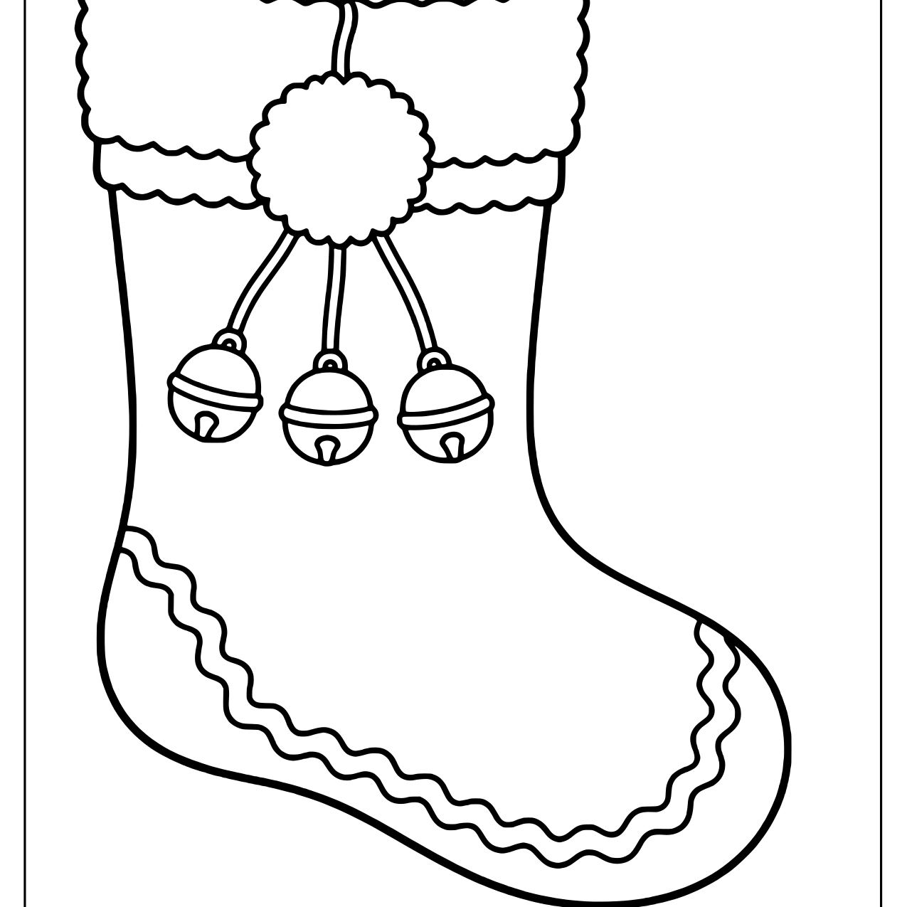 Christmas stocking with a pom pom cuff and three hanging jingle bells
