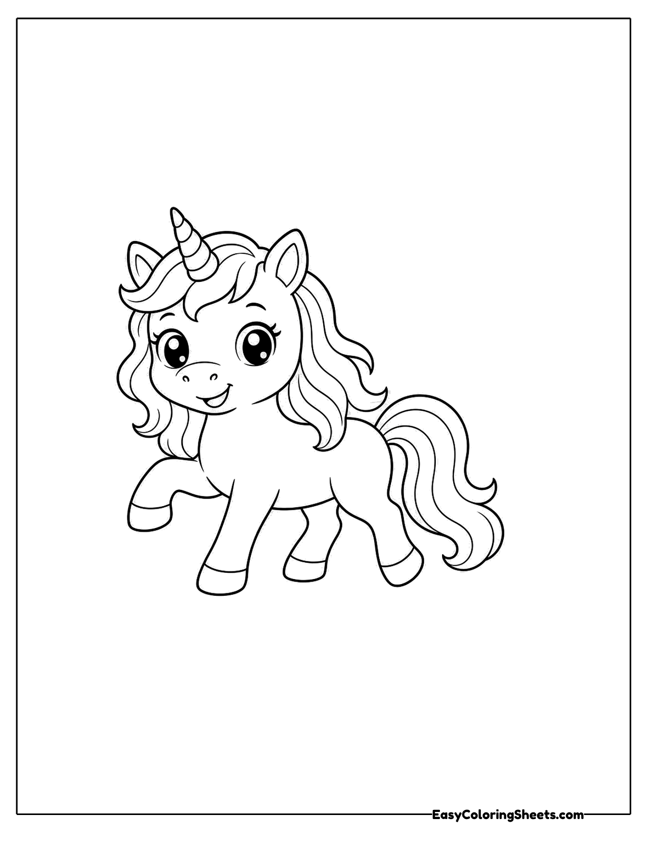 Small unicorn trotting with a curly mane