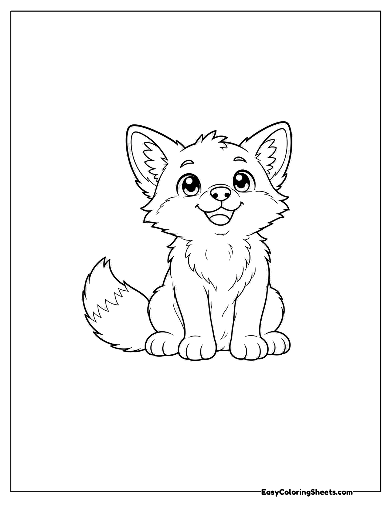 Fluffy fox sitting tall with a puffed chest