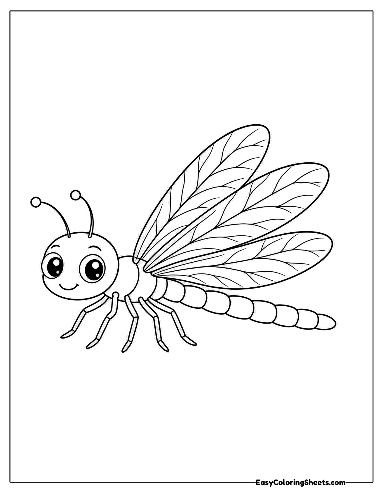 Cute dragonfly flying sideways