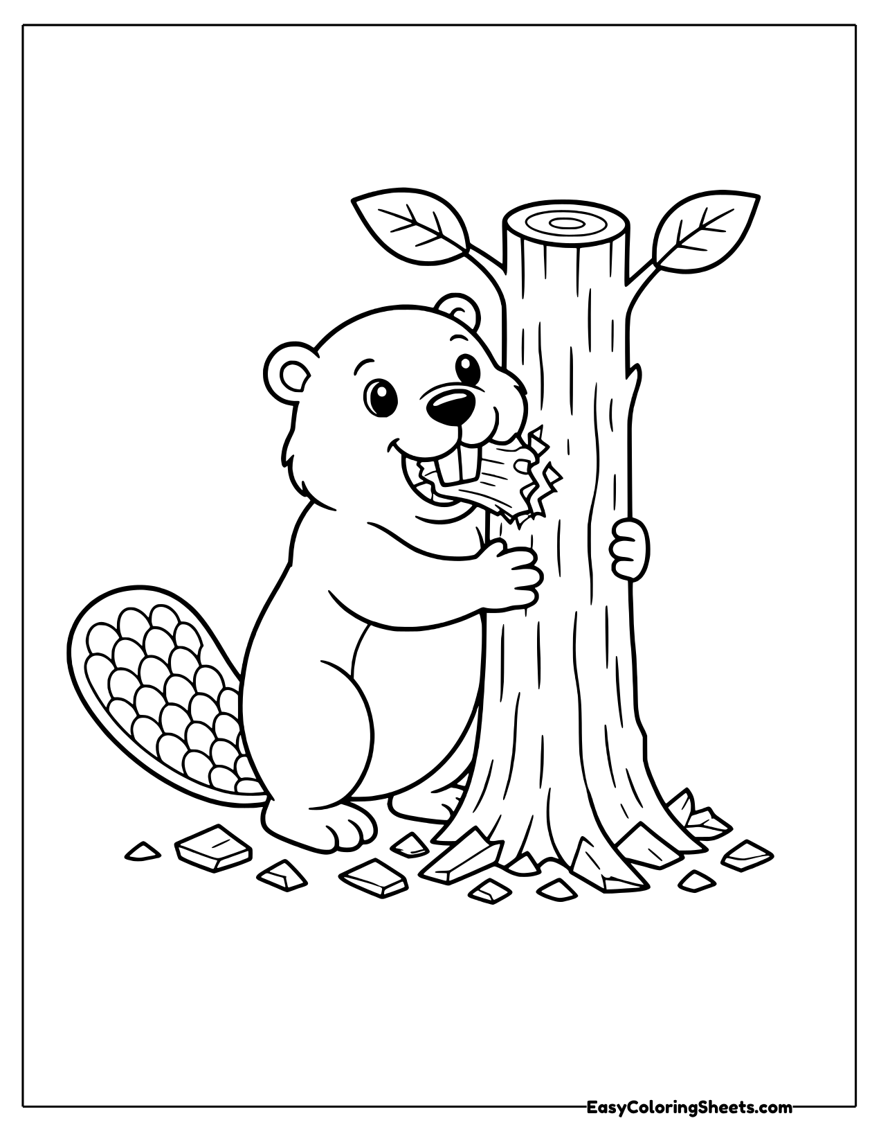 Beaver gnawing on a tree trunk