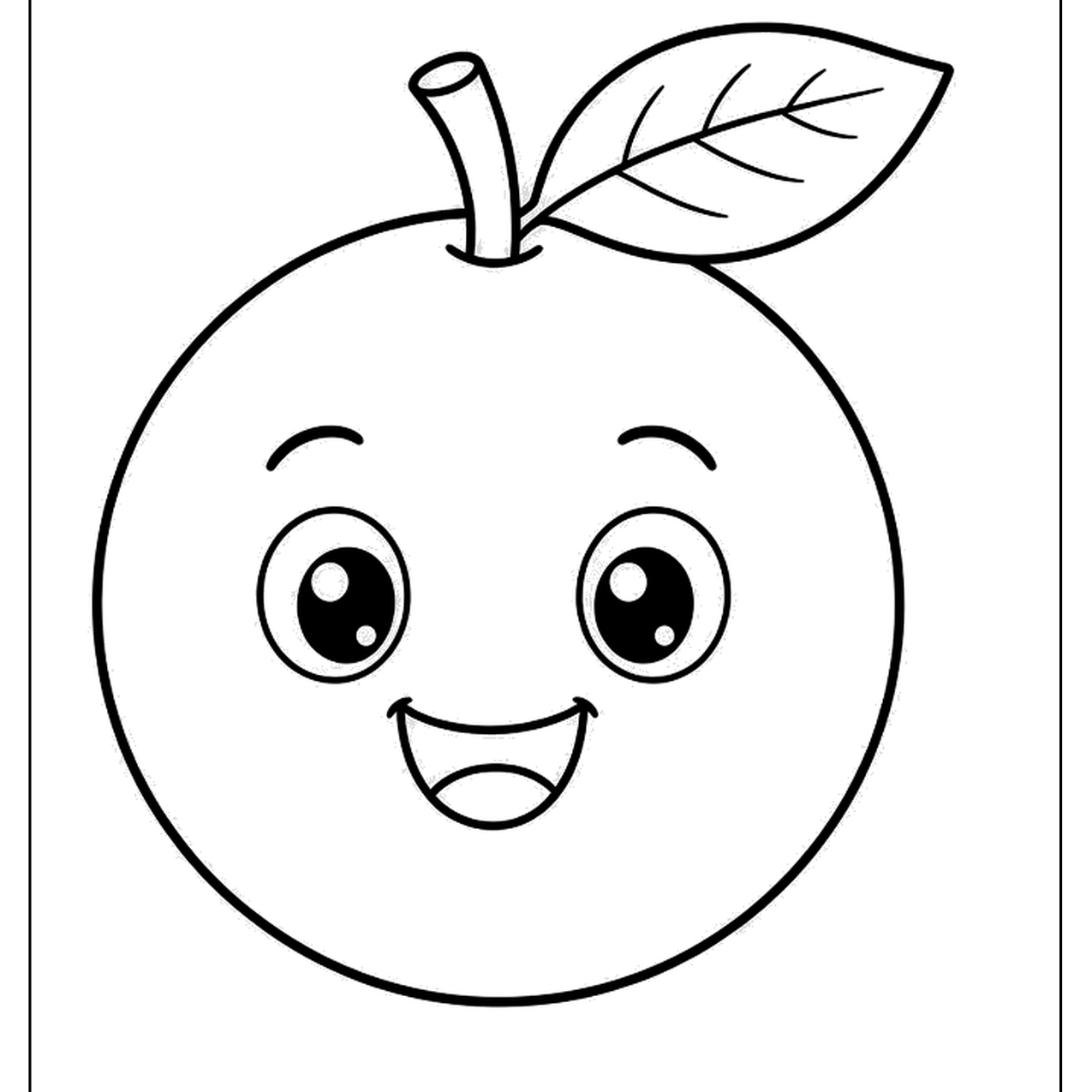 Round smiling lime with big eyes, a stem and one leaf