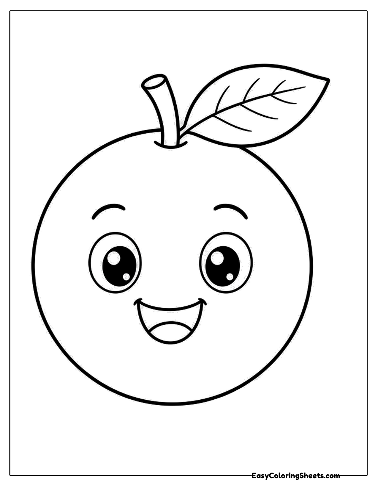 Round smiling lime with big eyes, a stem and one leaf