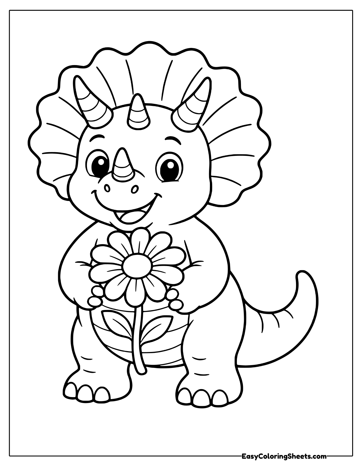 Triceratops holding a daisy