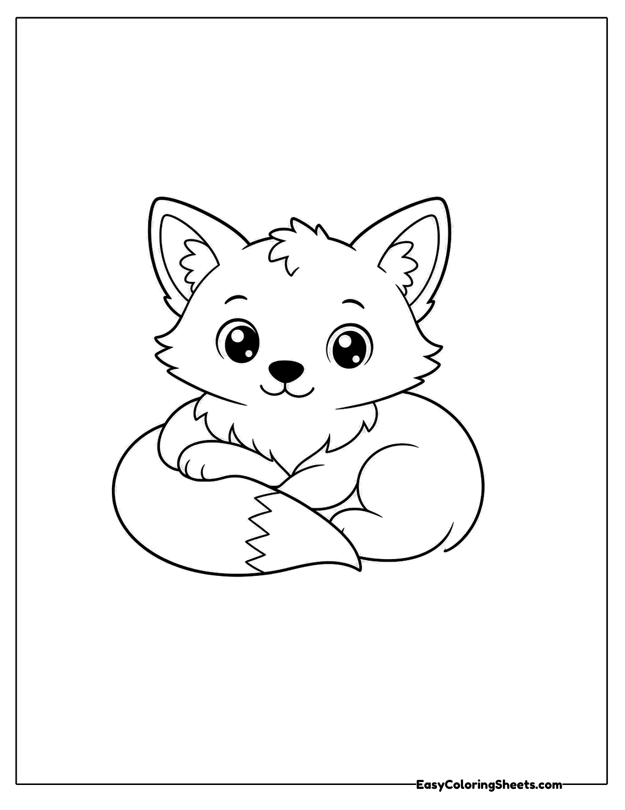 Fox curled on the ground with its tail wrapped around its body
