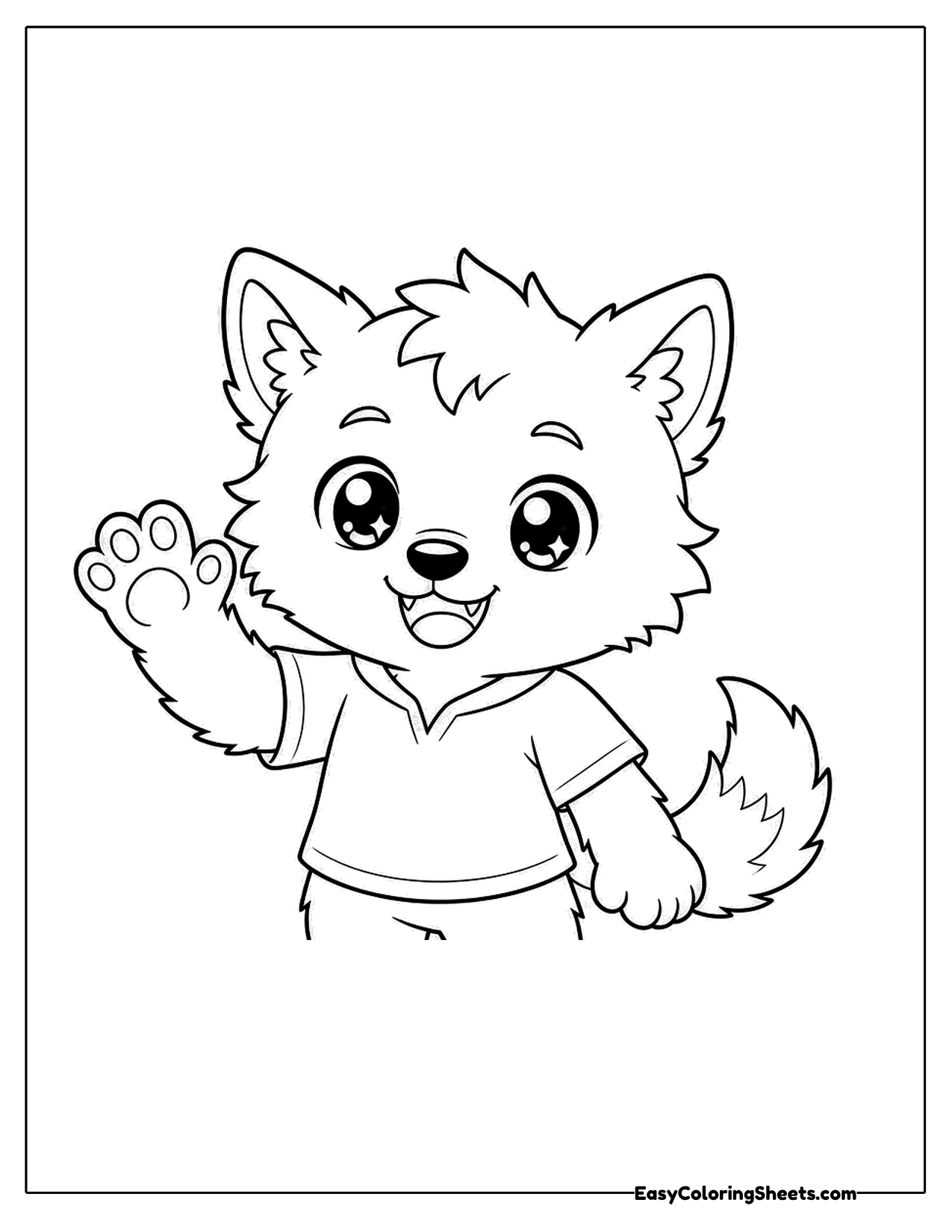Werewolf pup waving in a shirt