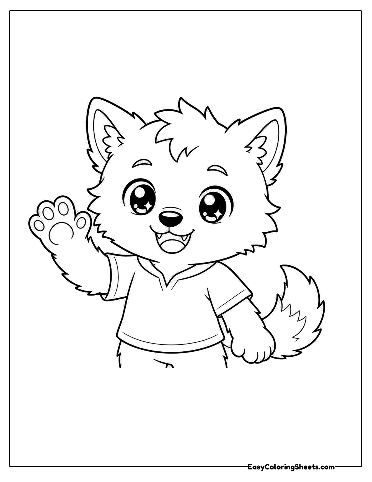 Werewolf pup waving in a shirt