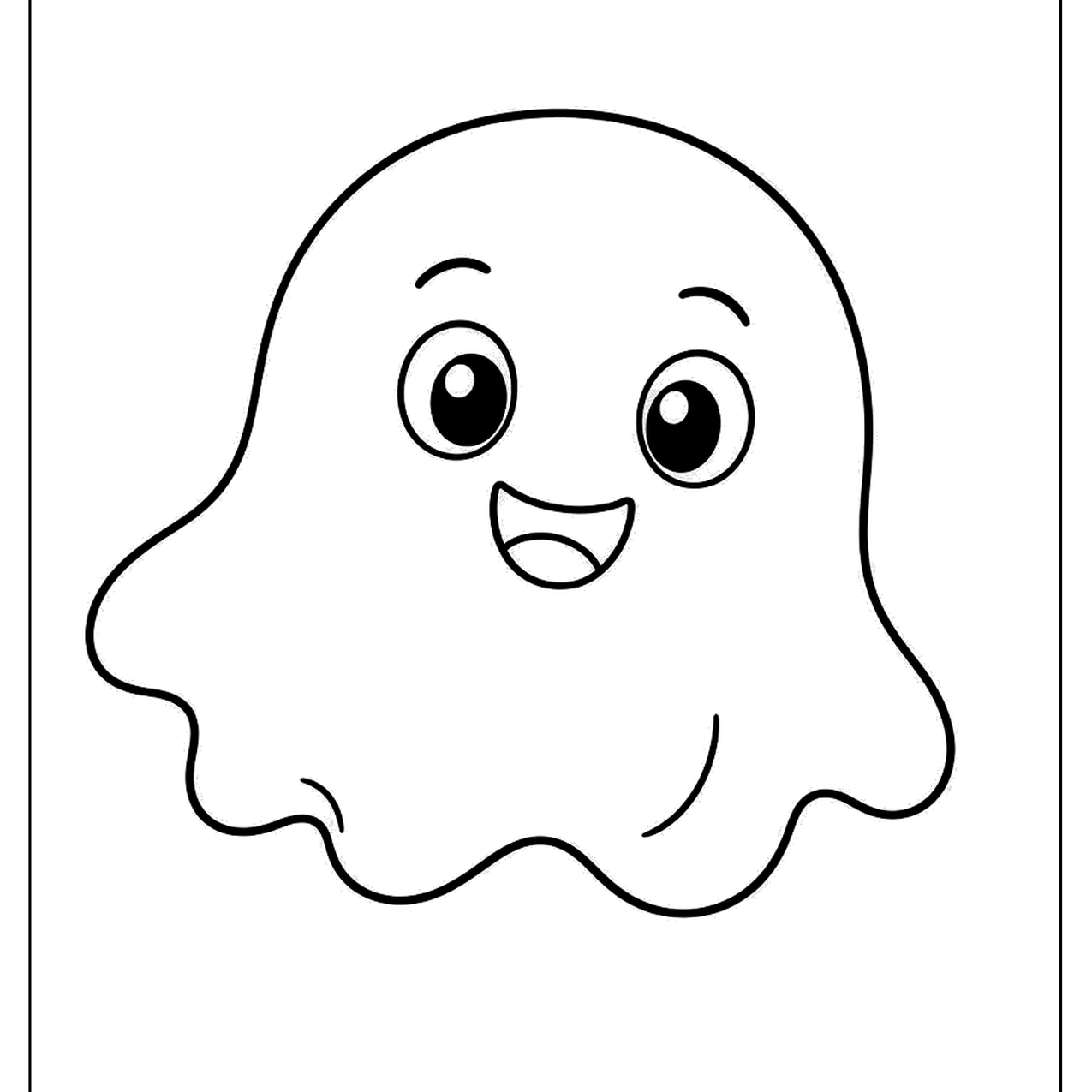 Line drawing of a small round cartoon ghost with a wavy bottom edge