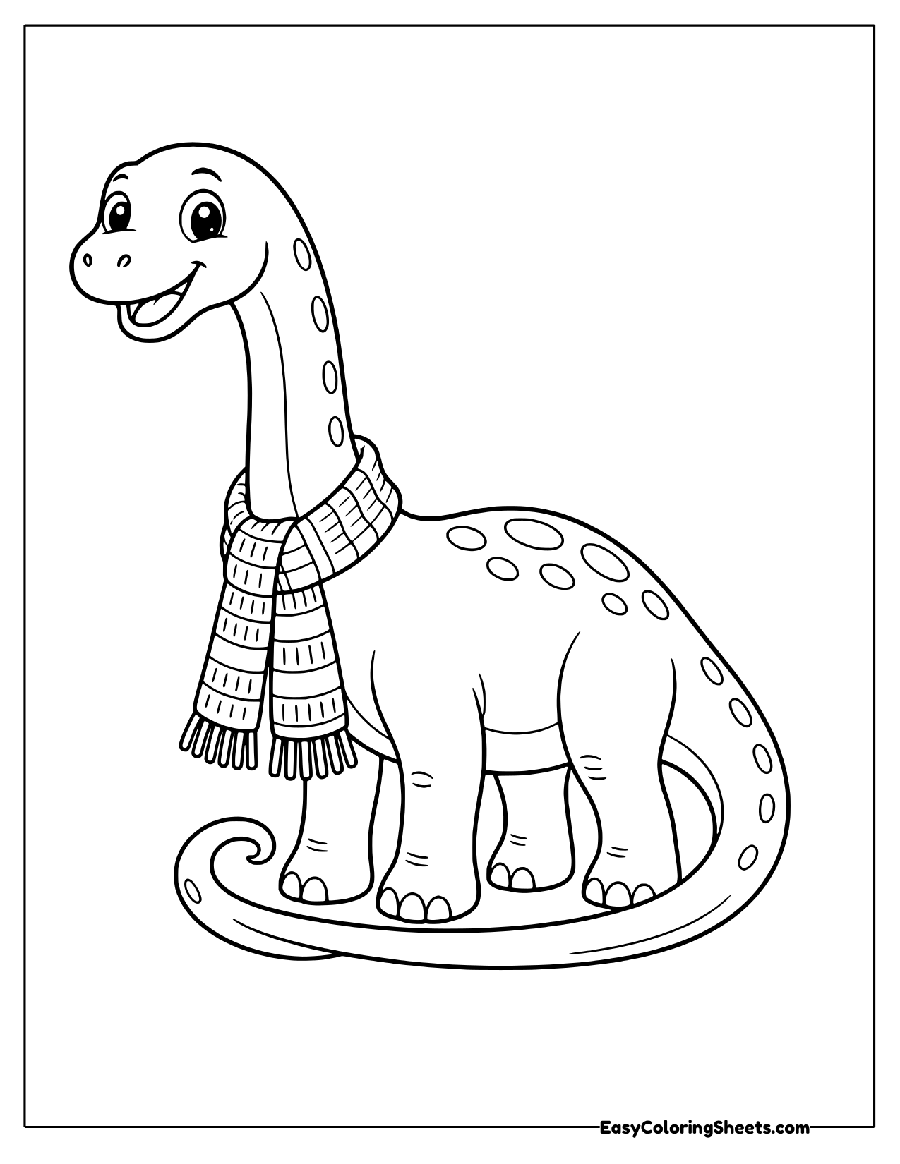 Brachiosaurus wearing a cozy striped scarf
