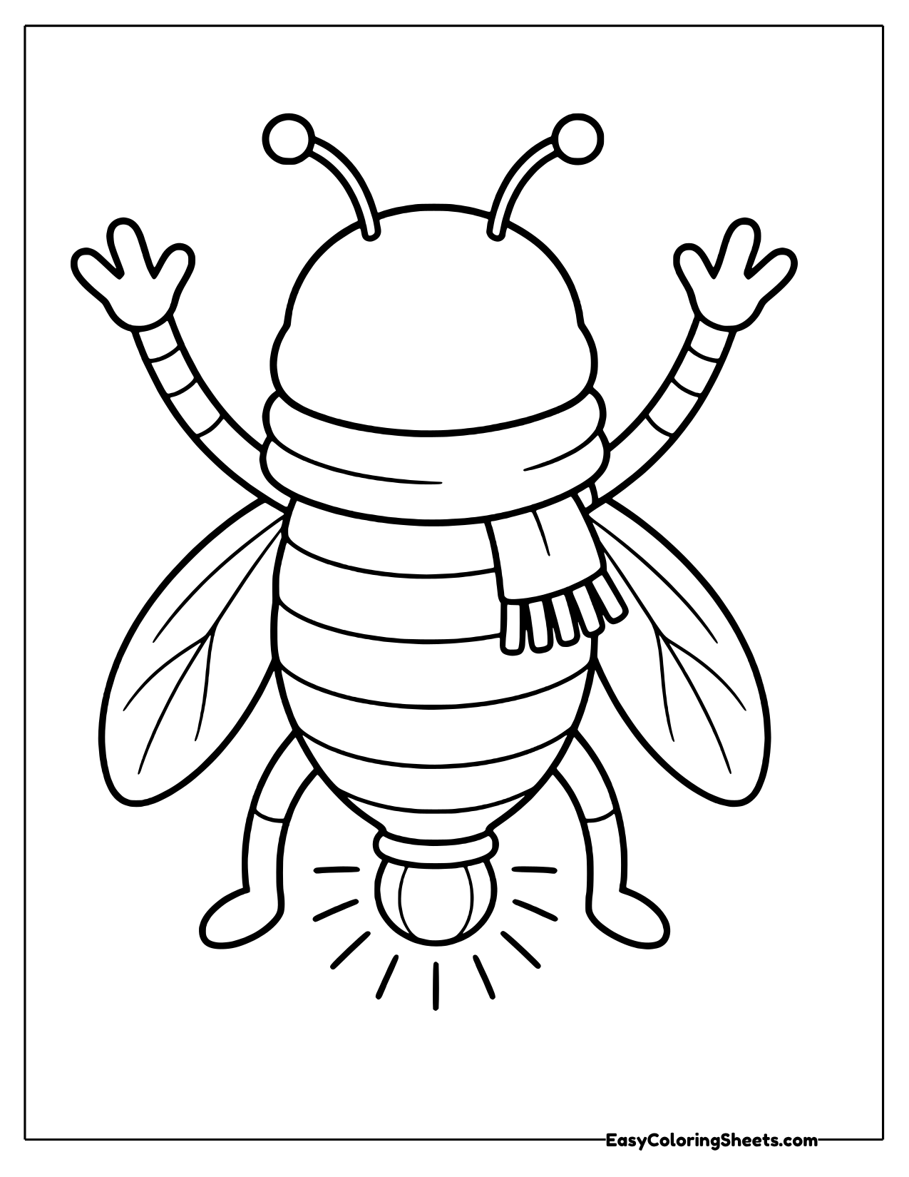 Firefly in a scarf cheering with both arms raised