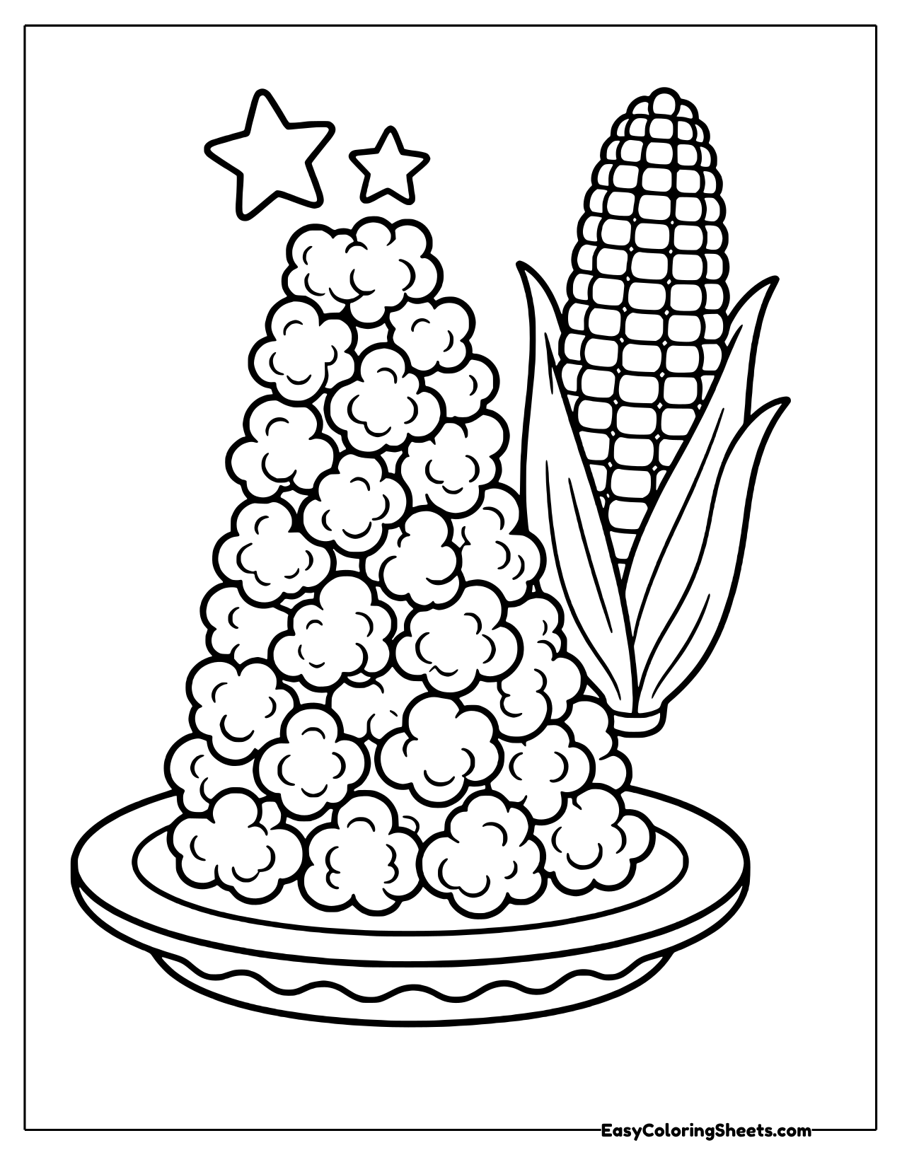 Popcorn tower beside an ear of corn