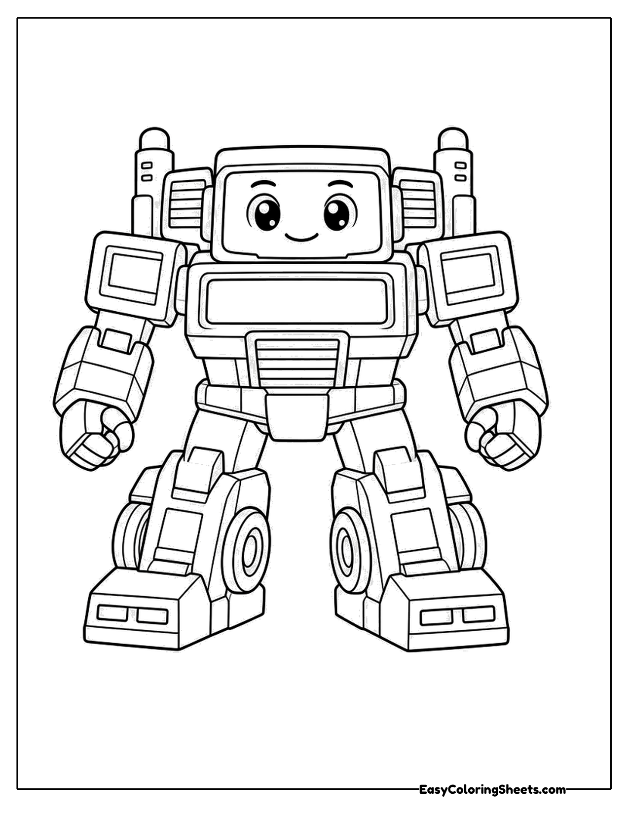 Boxy robot standing with a smiling face