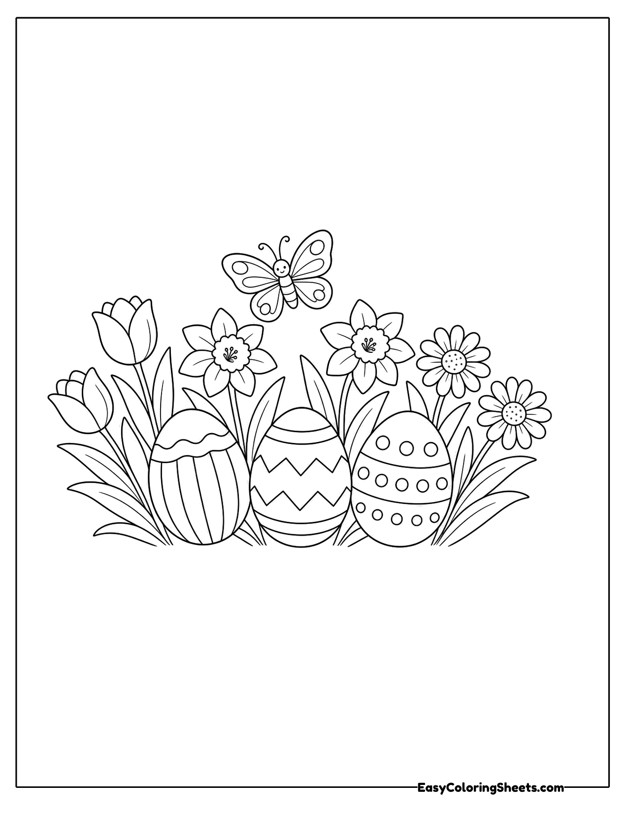 Spring flowers with Easter eggs