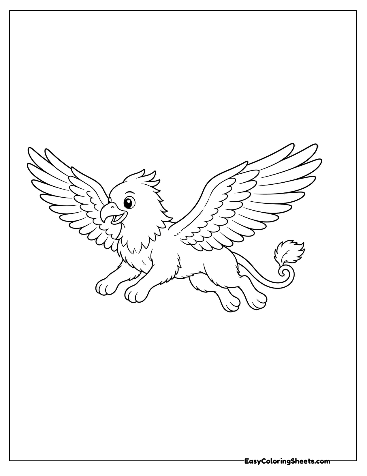 Griffin flying with wings stretched out wide