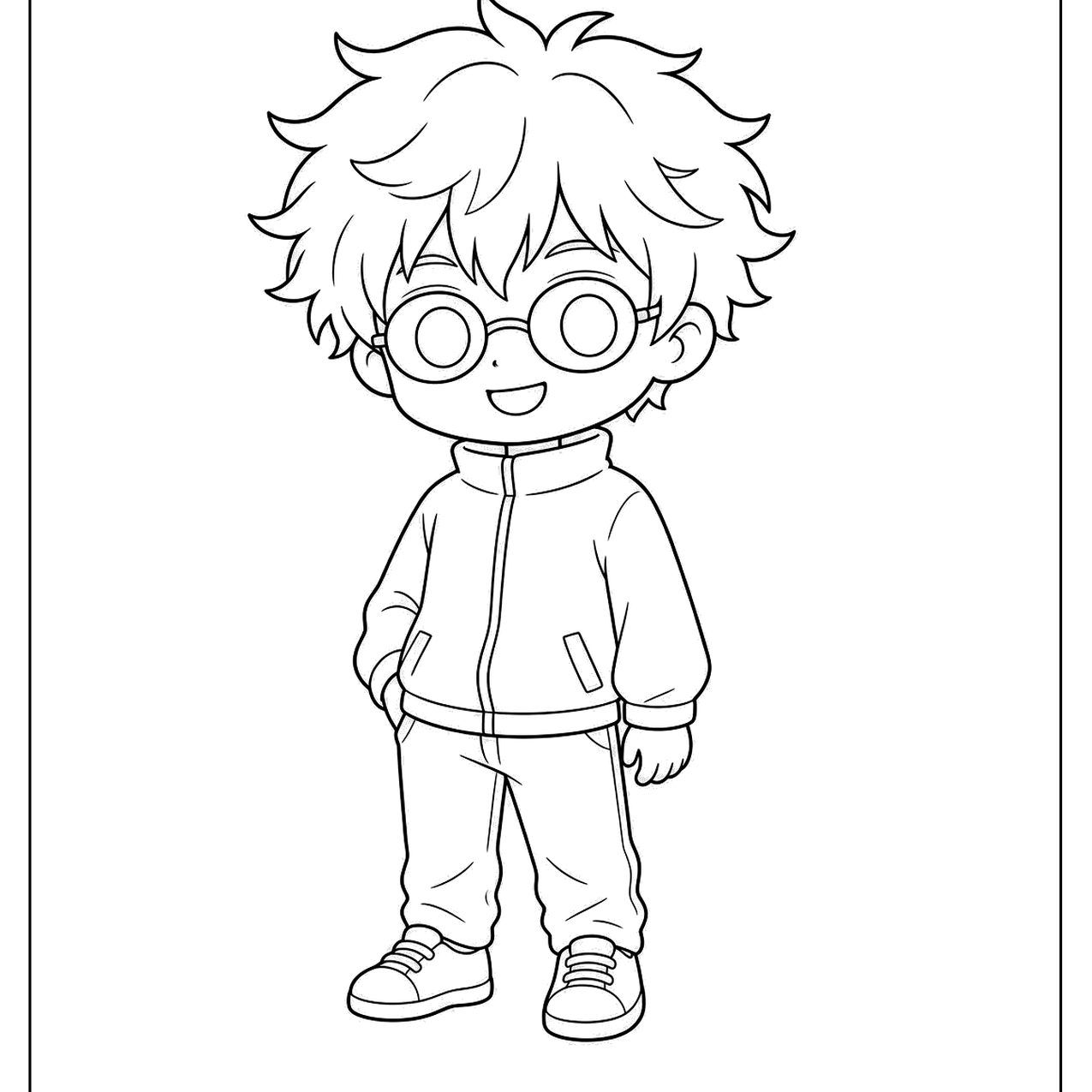 Anime boy with round glasses in a school jacket