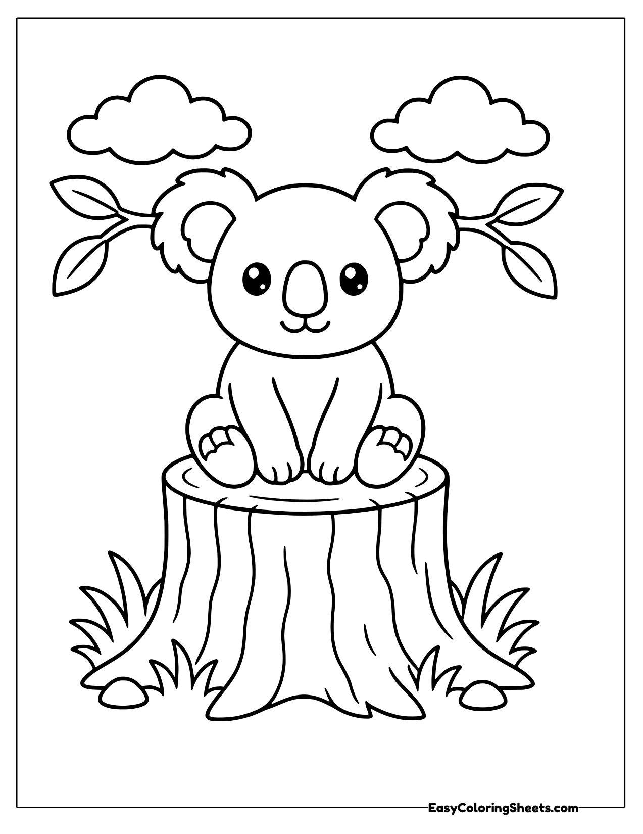 Koala sitting on a tall tree stump