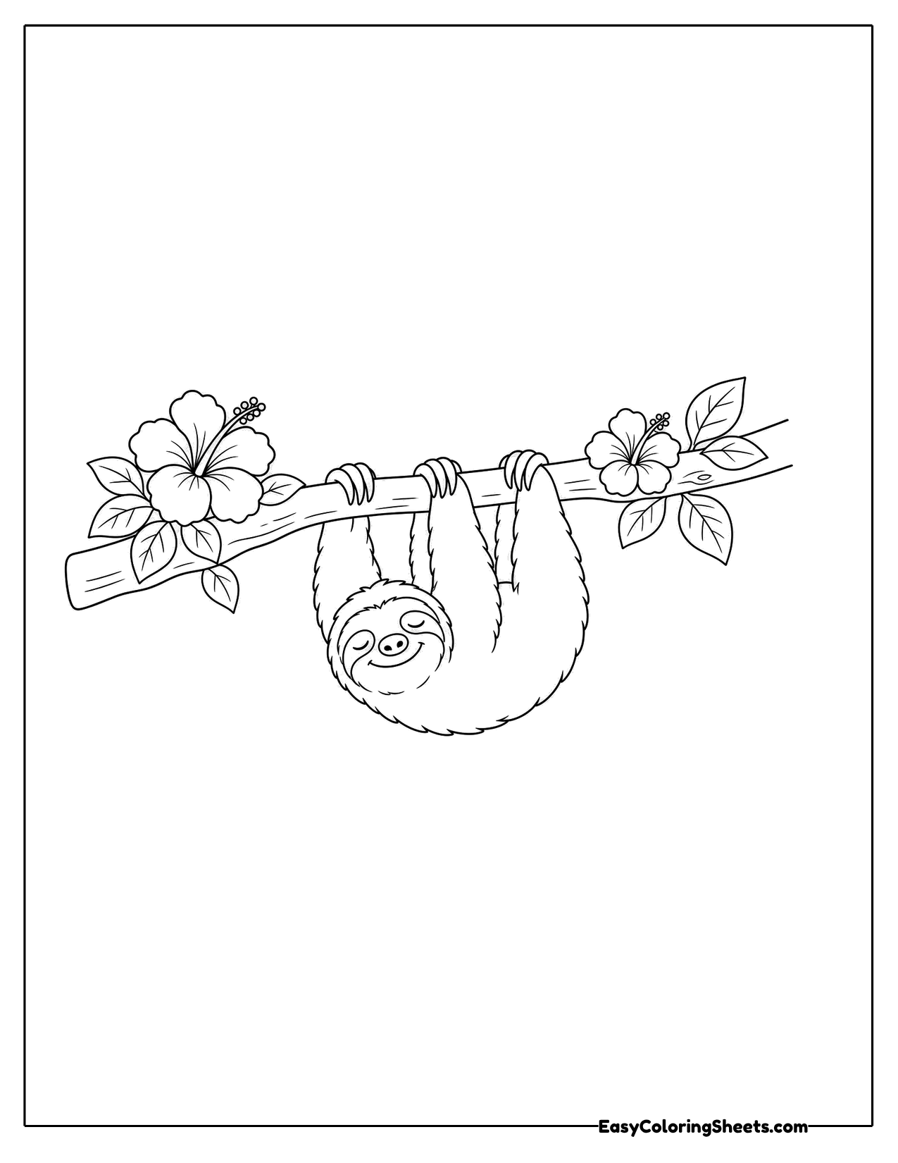 Sloth hanging from a flowering branch