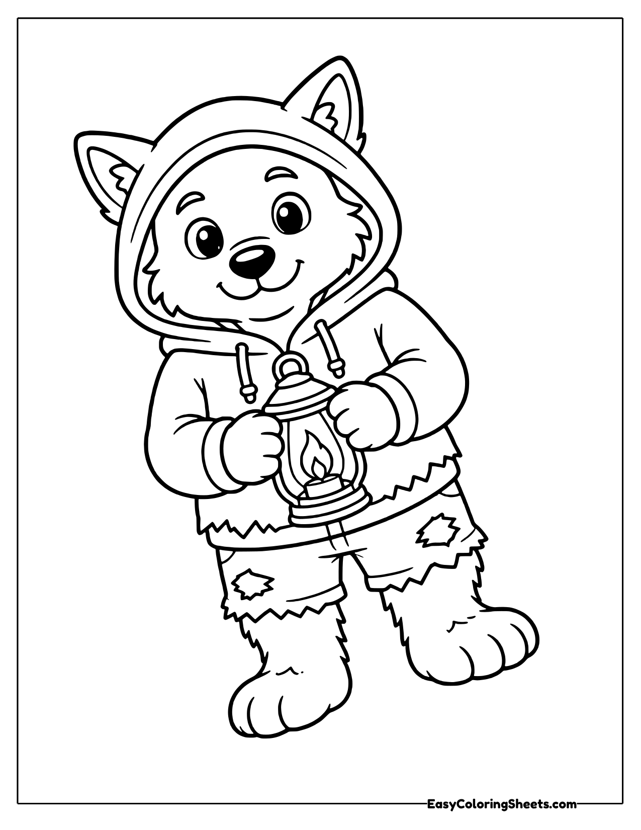 A werewolf wears a hoodie and holds a glowing lantern.