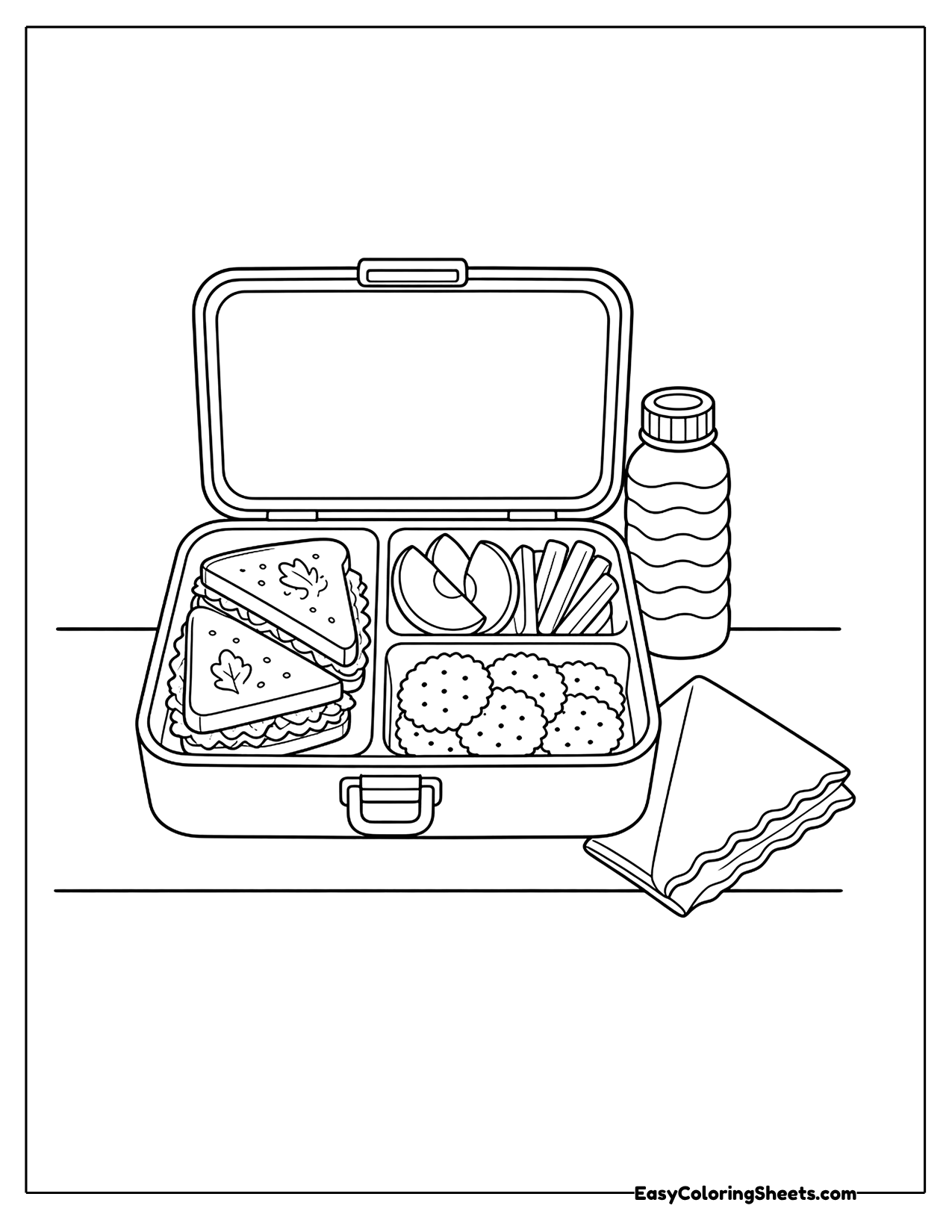 Packed school lunchbox with sandwich and snacks