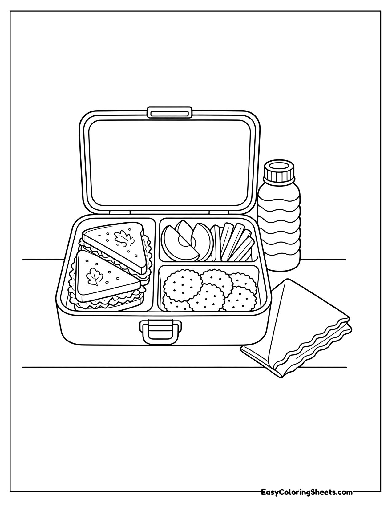 Packed school lunchbox with sandwich and snacks