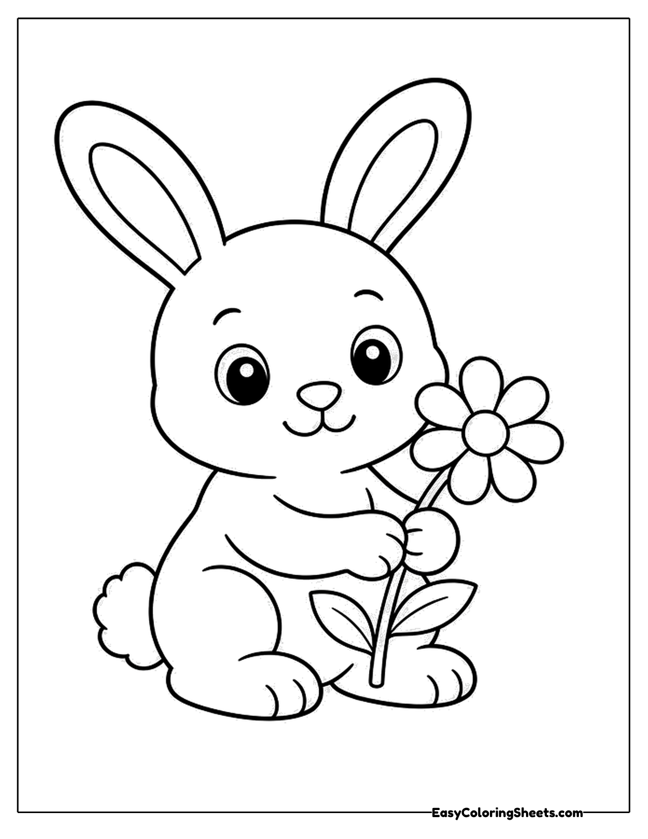 Large bunny holding a daisy on a long stem