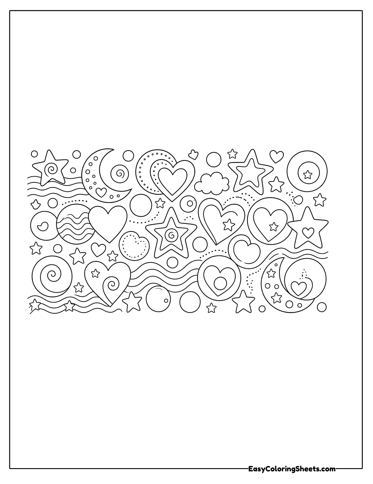 Band of hearts, stars and swirls
