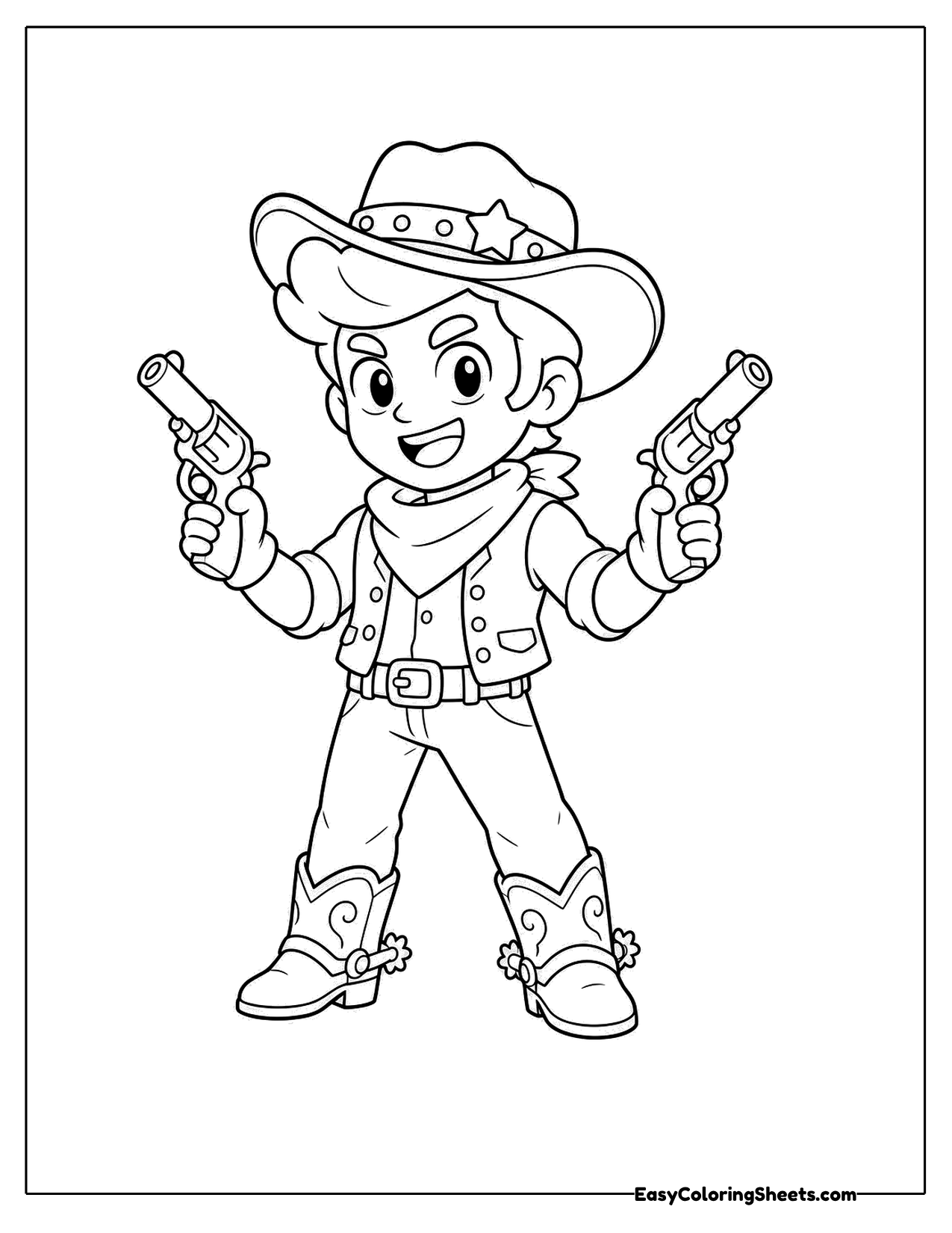 Cartoon cowboy gamer character with toy blasters