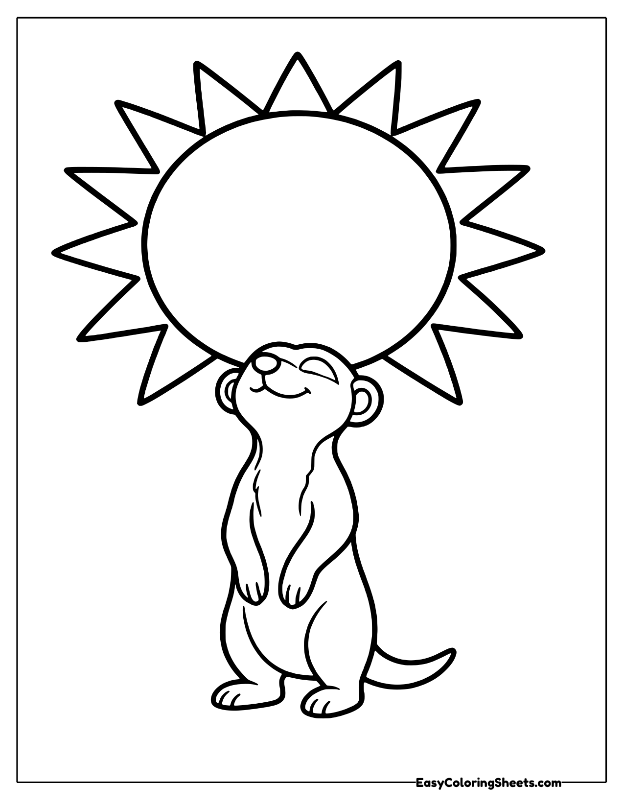 Huge sun with pointed rays above a small meerkat standing tall