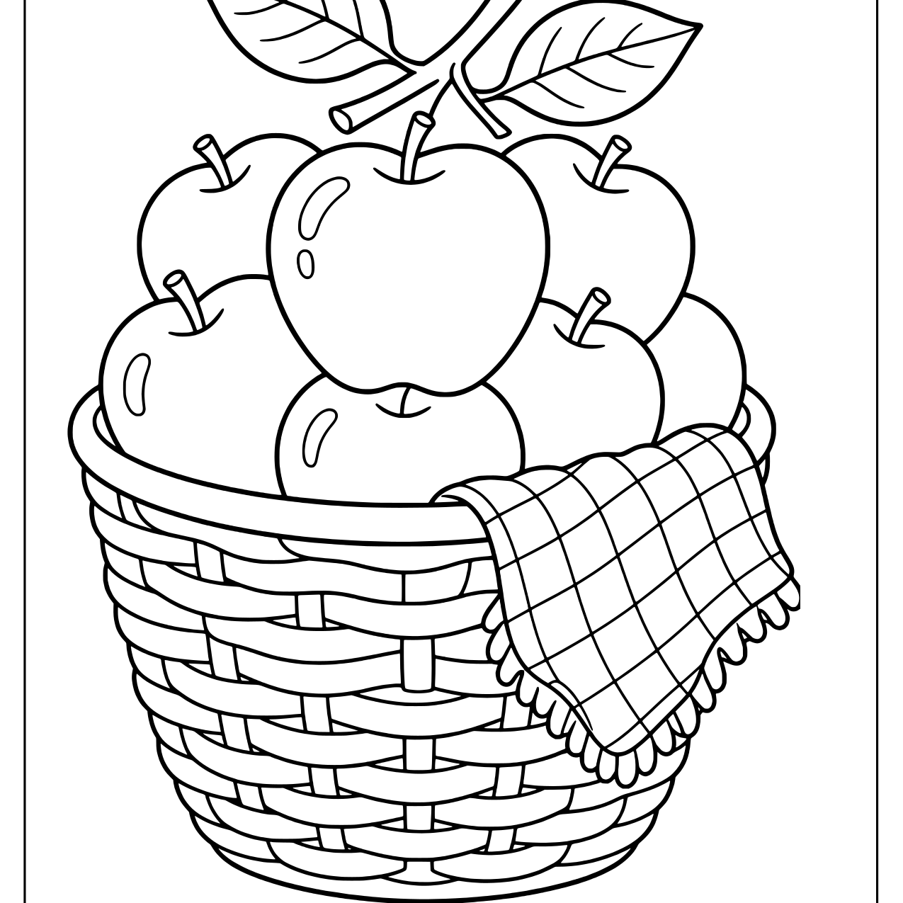 Woven basket full of apples with a checked cloth