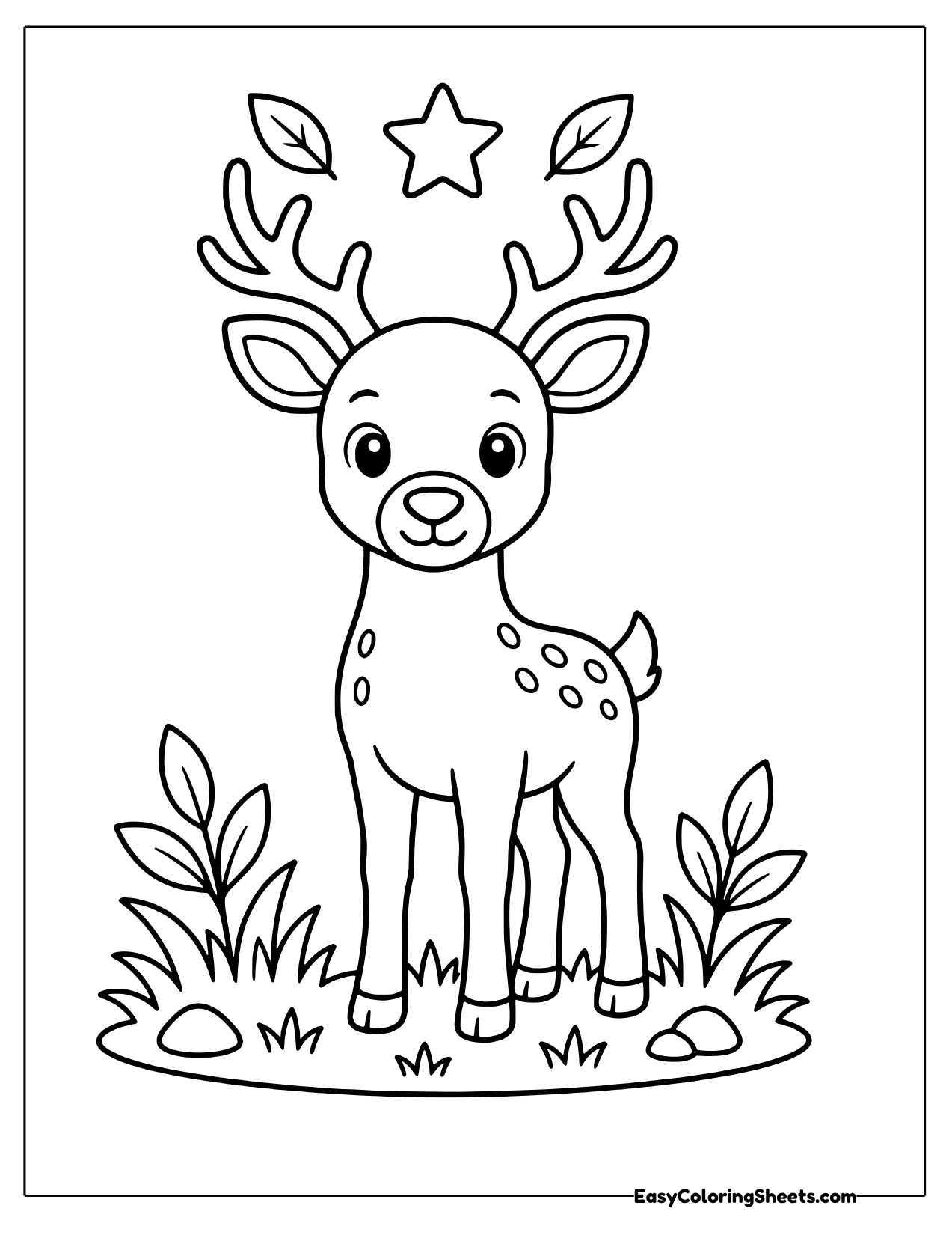 Deer facing forward under two stars