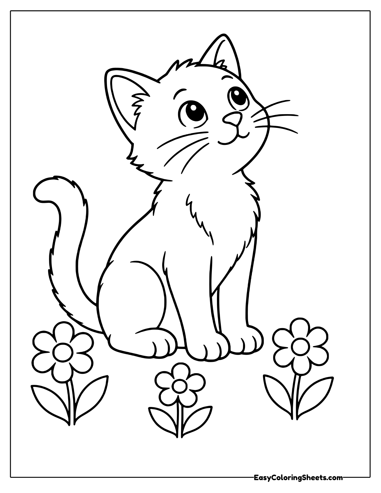 Kitten sitting among daisies
